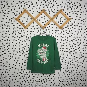 Holiday Time Green Santa Dinosaur Merry Rex-Mas Boys Long Sleeve Shirt